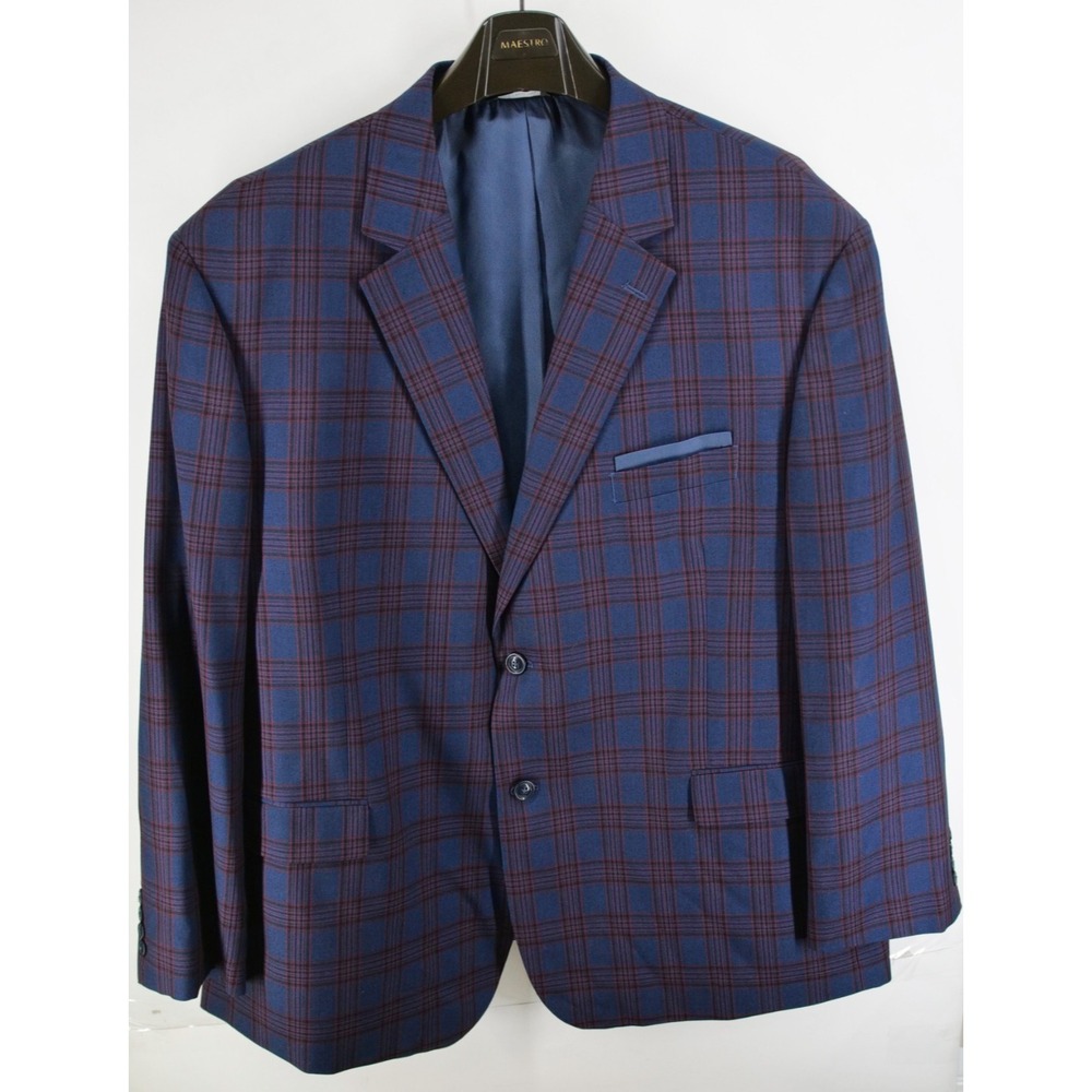 Oak Hill Mens 3XL‎ Purple Blue  Windowpane Plaid Blazer Sport Coat